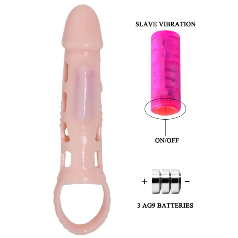 BAILE - FUNDA EXTENSORA PENE CON VIBRACIÓN Y STRAP NATURAL 13.5 CM - Imagen 3