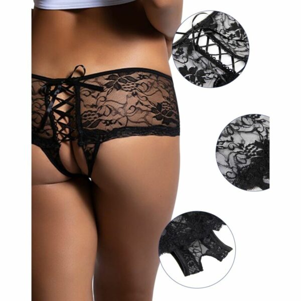 QUEEN LINGERIE - PANTIES DE ENCAJE FLORAL ABERTURA TRASERA S/M - Imagen 3
