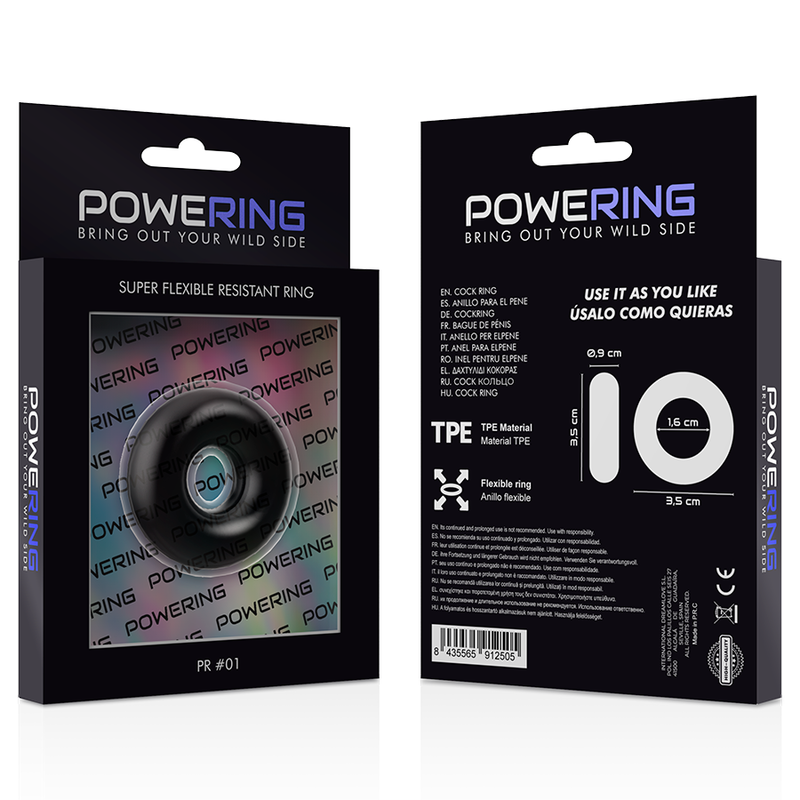 POWERING - SUPER FLEXIBLE Y RESISTENTE ANILLO PENE 3.5CM NEGRO - Imagen 12
