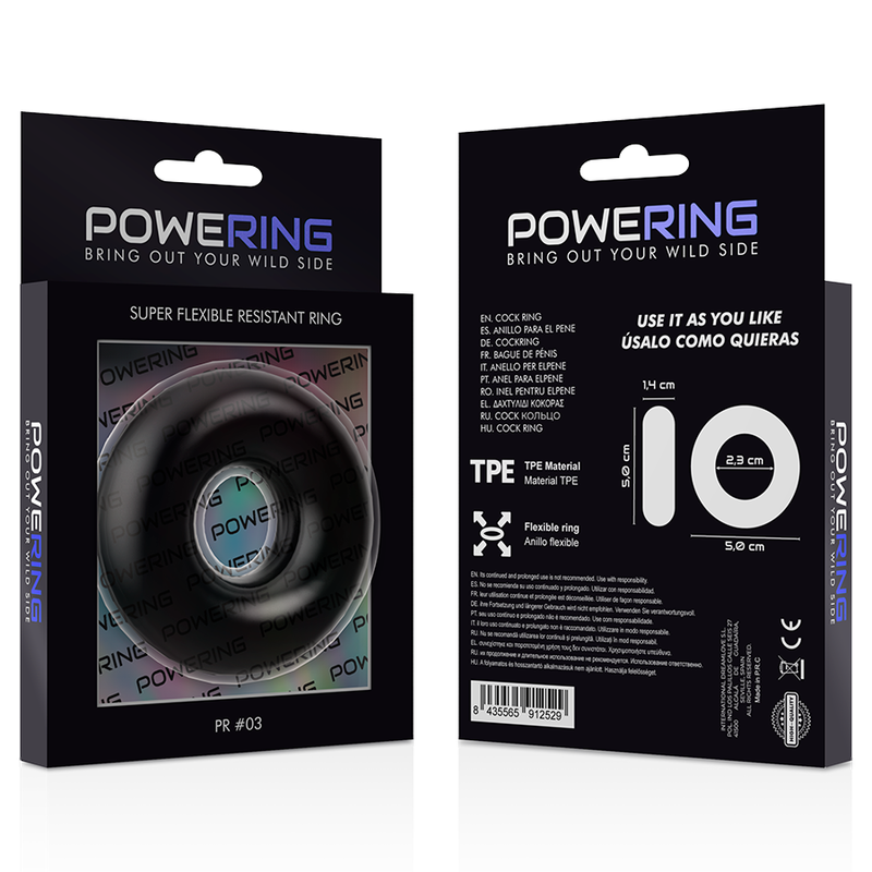 POWERING - SUPER FLEXIBLE Y RESISTENTE ANILLO PENE 5CM PR03 NEGRO - Imagen 12