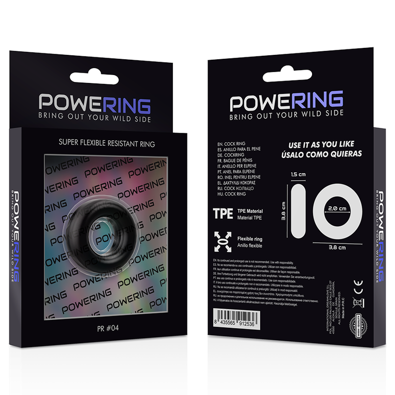 POWERING - SUPER FLEXIBLE Y RESISTENTE ANILLO PENE 3.8CM PR04 NEGRO - Imagen 12
