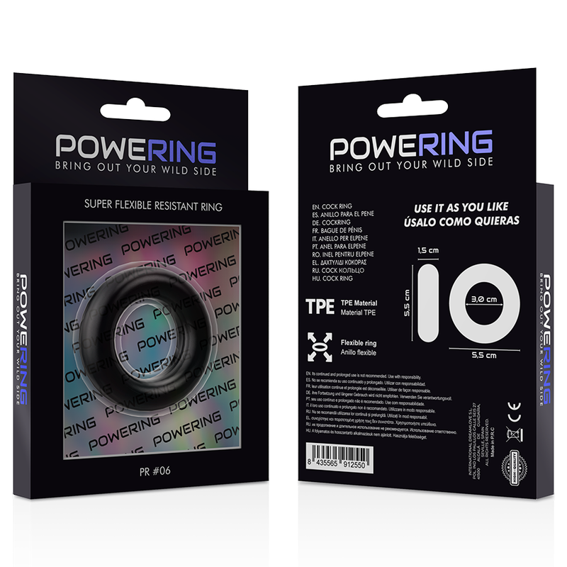POWERING - SUPER FLEXIBLE Y RESISTENTE ANILLO PENE 5.5CM PR06 NEGRO - Imagen 12