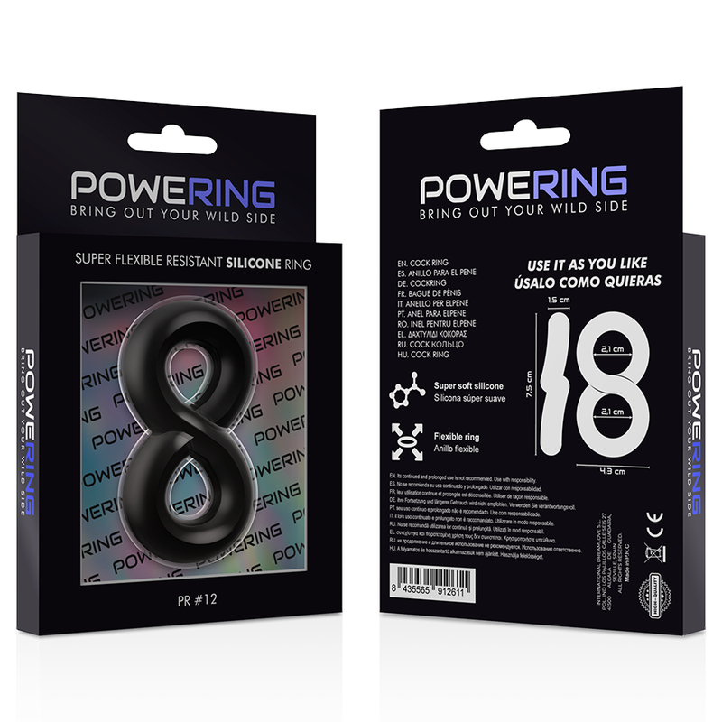 POWERING - SUPER FLEXIBLE Y RESISTENTE ANILLO PENE Y TESTÍCULOS PR12 NEGRO - Imagen 9