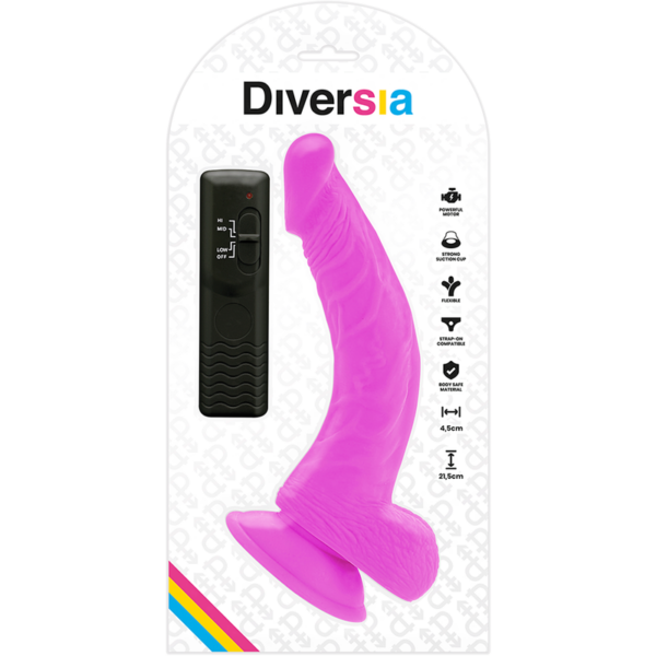 DIVERSIA - DILDO REALÍSTICO FLEXIBLE CON VIBRACIÓN LILA 21.5 CM -O- 4.5 CM - Imagen 7