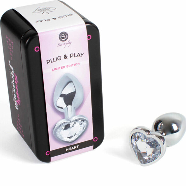 SECRETPLAY - METAL BUTT PLUG CORAZÓN TRANSPARENTE TALLA S 7 CM - Imagen 2