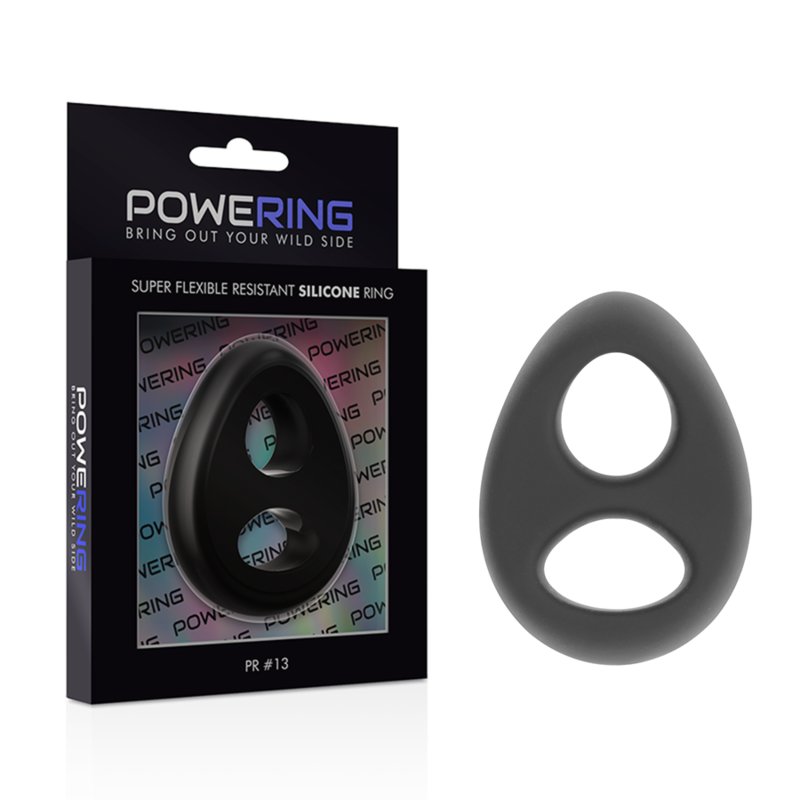 POWERING - SUPER FLEXIBLE Y RESISTENTE ANILLO PENE Y TESTÍCULOS PR13 NEGRO - Imagen 2