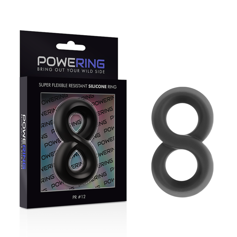 POWERING - SUPER FLEXIBLE Y RESISTENTE ANILLO PENE Y TESTÍCULOS PR12 NEGRO - Imagen 4