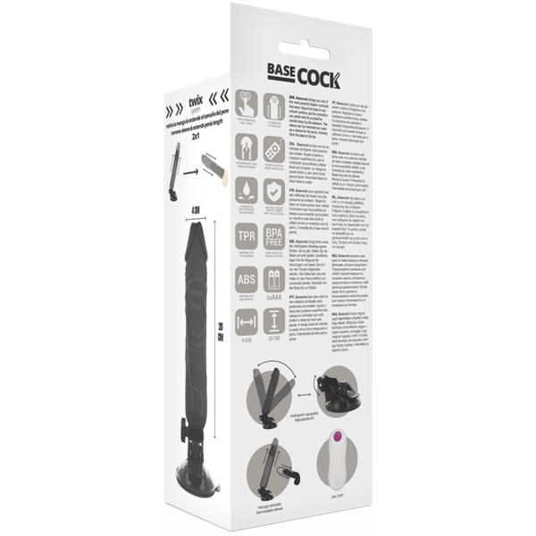 BASECOCK - VIBRADOR REALÍSTICO CONTROL REMOTO NEGRO 20 CM -O- 4 CM - Imagen 6