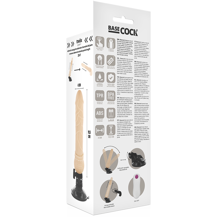 BASECOCK - VIBRADOR REALÍSTICO CONTROL REMOTO NATURAL 19.5 CM -O- 4 CM - Imagen 5