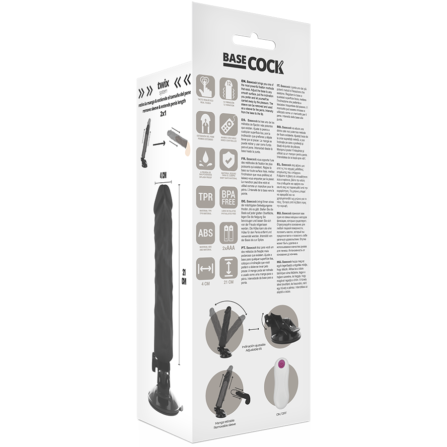 BASECOCK - VIBRADOR REALÍSTICO CONTROL REMOTO NEGRO 21 CM -O- 4 CM - Imagen 4