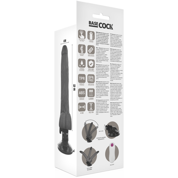 BASECOCK - VIBRADOR REALÍSTICO ARTICULABLE CONTROL REMOTO NEGRO 18.5 CM -O- 4 CM - Imagen 7