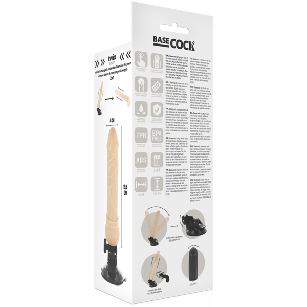 BASECOCK - VIBRADOR REALÍSTICO CONTROL REMOTO NATURAL 19.5 CM -O- 4 CM - Imagen 6