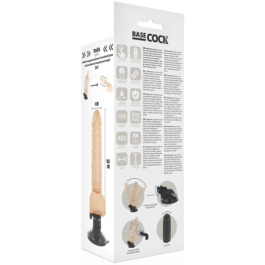 BASECOCK - VIBRADOR REALÍSTICO CONTROL REMOTO NATURAL 18.5 CM -O- 4CM - Imagen 5