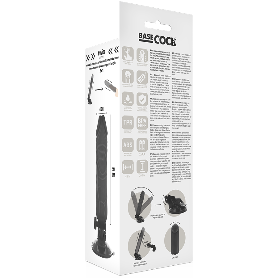 BASECOCK - VIBRADOR REALÍSTICO CONTROL REMOTO NEGRO 20 CM -O- 4 CM - Imagen 5