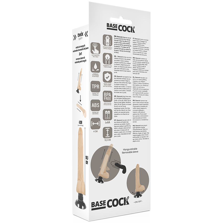 BASECOCK - VIBRADOR REALÍSTICO 2-1 NATURAL 18.5 CM -O- 4 CM - Imagen 6
