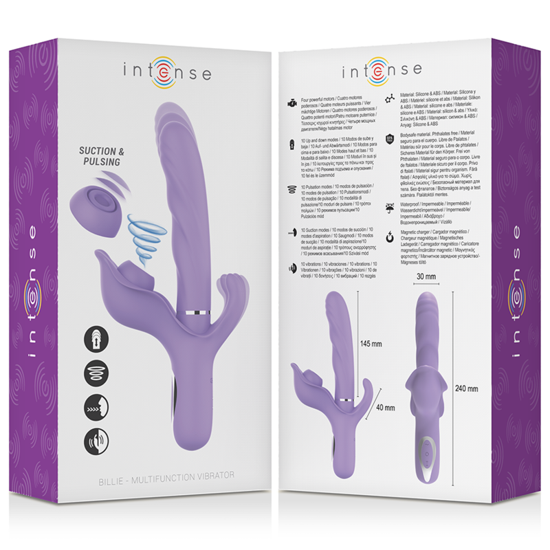 INTENSE - BILLIE VIBRADOR MULTIFUNCIÓN RECARGABLE SUCCIONADOR CON PULSADOR MORADO - Imagen 5