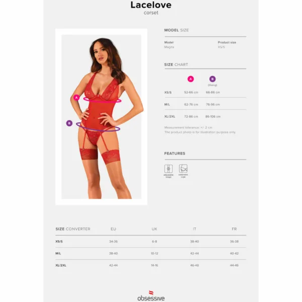 OBSESSIVE - LACELOVE CORSET ROJO XS/S - Imagen 7