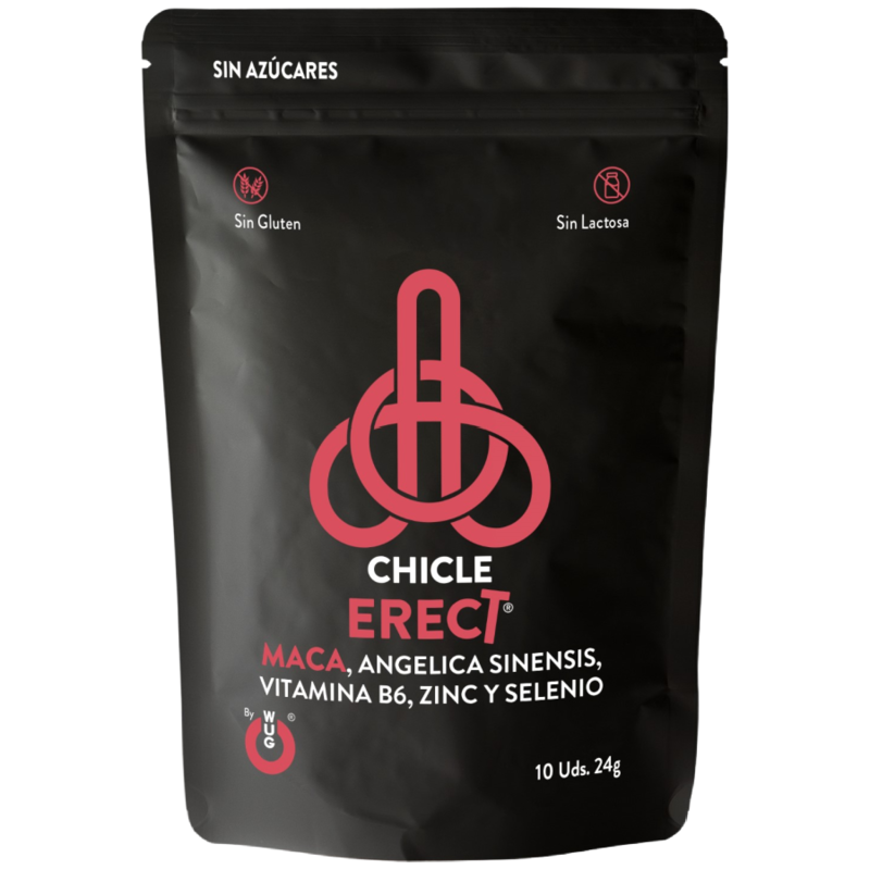 WUG ERECT Chicle funcional con Maca, Zinc y Vitaminas para potenciar la energía y el rendimiento masculino