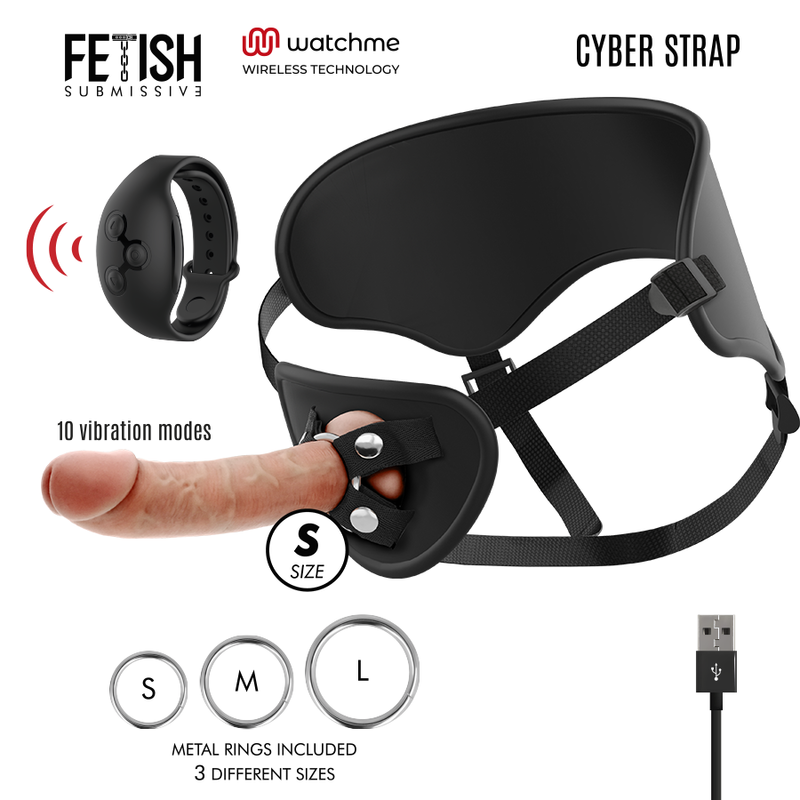 FETISH SUBMISSIVE CYBER STRAP - ARNÉS CON DILDO CONTROL REMOTO TECNOLOGÍA WATCHME S - Imagen 2