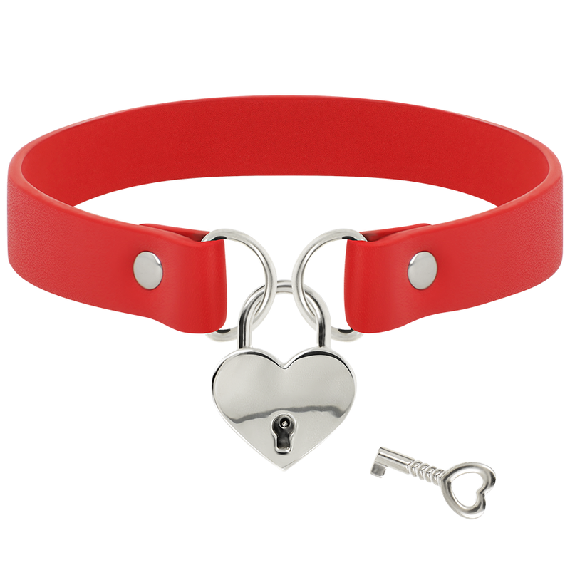 COQUETTE CHIC DESIRE - COLLAR CUERO VEGANO ROJO ACCESORIO CORAZÓN CON LLAVE - Imagen 3