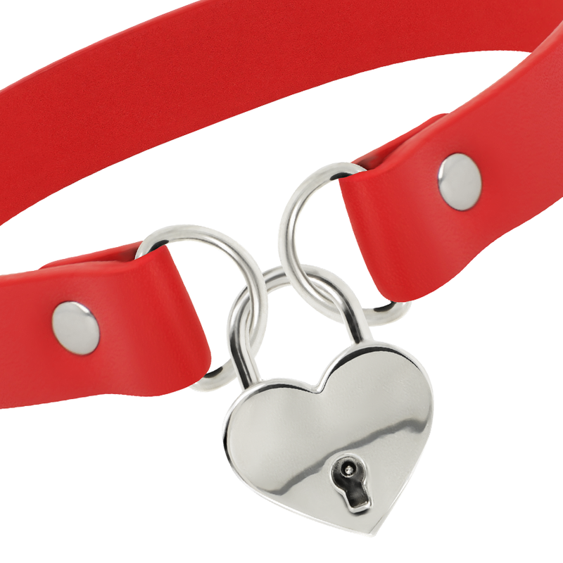 COQUETTE CHIC DESIRE - COLLAR CUERO VEGANO ROJO ACCESORIO CORAZÓN CON LLAVE - Imagen 4