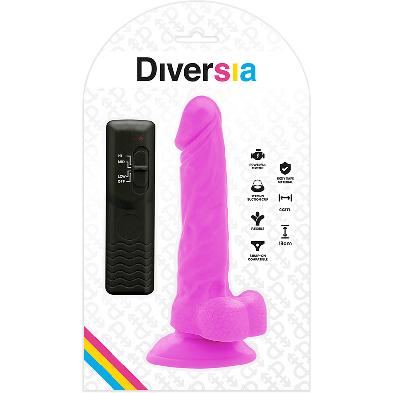 DIVERSIA - DILDO REALÍSTICO FLEXIBLE CON VIBRACIÓN LILA 18 CM -O- 4 CM - Imagen 6