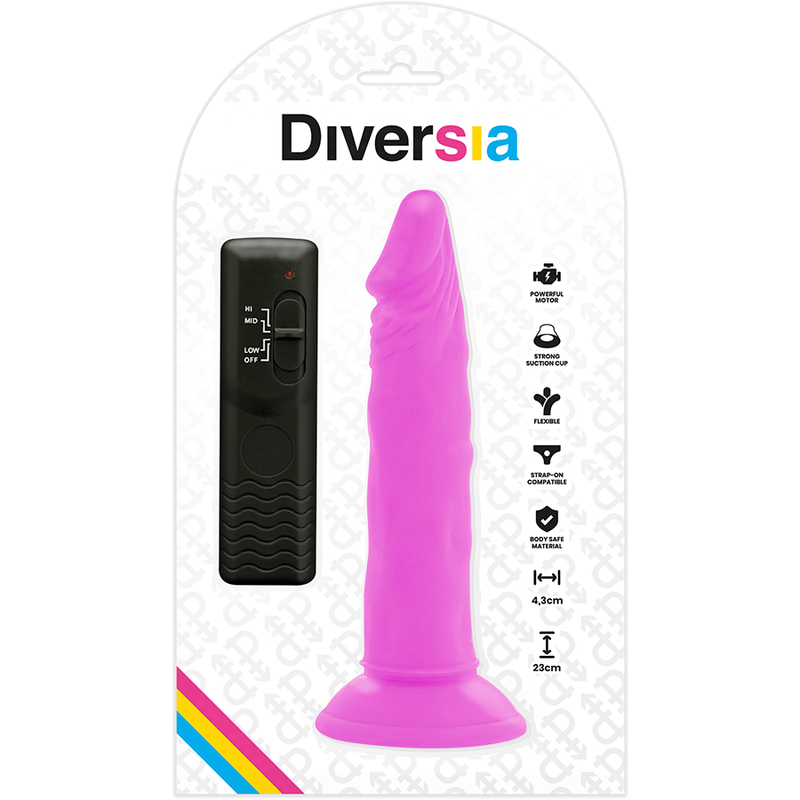DIVERSIA - DILDO REALÍSTICO FLEXIBLE CON VIBRACIÓN LILA 23 CM -O- 4.3 CM - Imagen 7