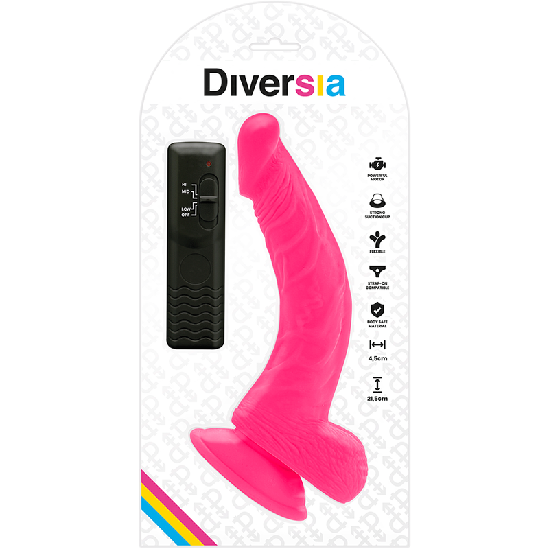 DIVERSIA - DILDO REALÍSTICO FLEXIBLE CON VIBRACIÓN ROSA 21.5 CM -O- 4.5 CM - Imagen 6