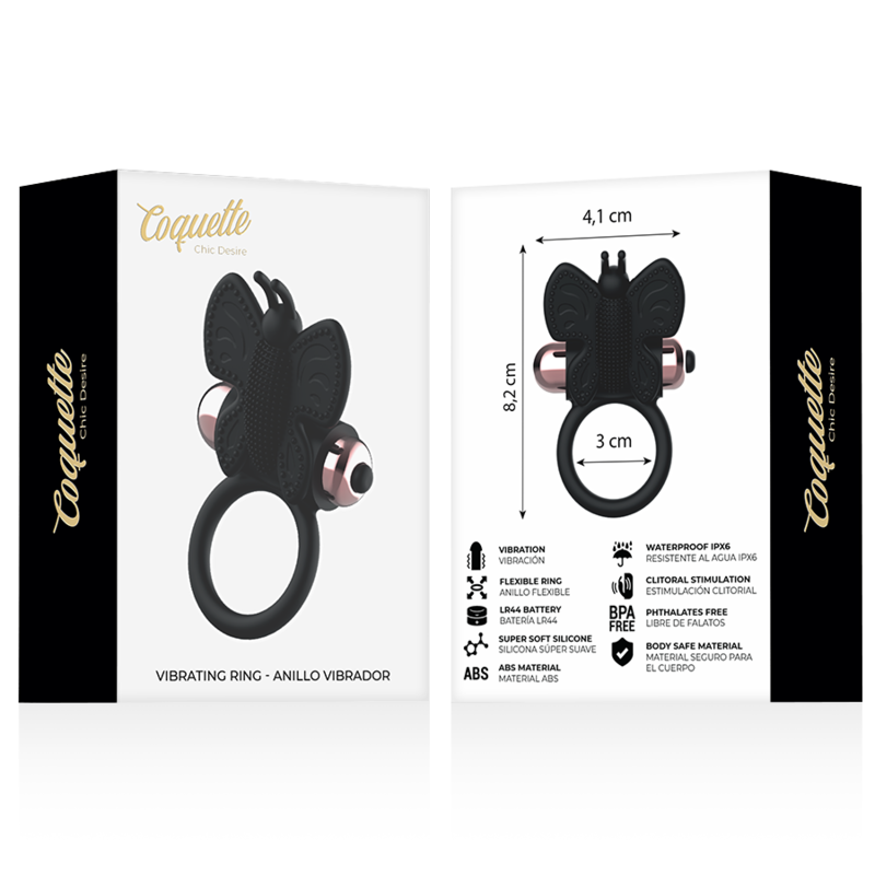 COQUETTE CHIC DESIRE - COCK RING BUTTERFLY ANILLO VIBRADOR NEGRO / GOLD - Imagen 8