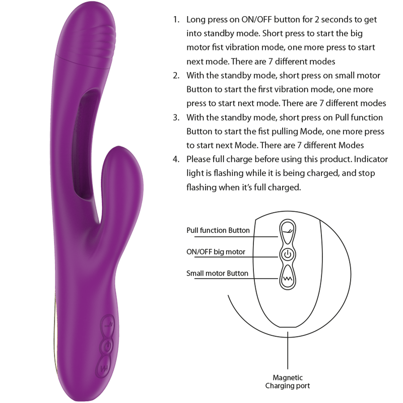 INTENSE - APOLO VIBRADOR MULTIFUNCIÓN RECARGABLE 7 VIBRACIONES CON LENGUA OSCILANTE MORADO - Imagen 5