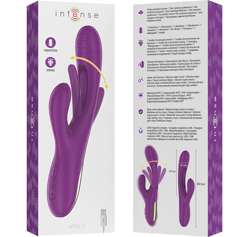 INTENSE - APOLO VIBRADOR MULTIFUNCIÓN RECARGABLE 7 VIBRACIONES CON LENGUA OSCILANTE MORADO - Imagen 7