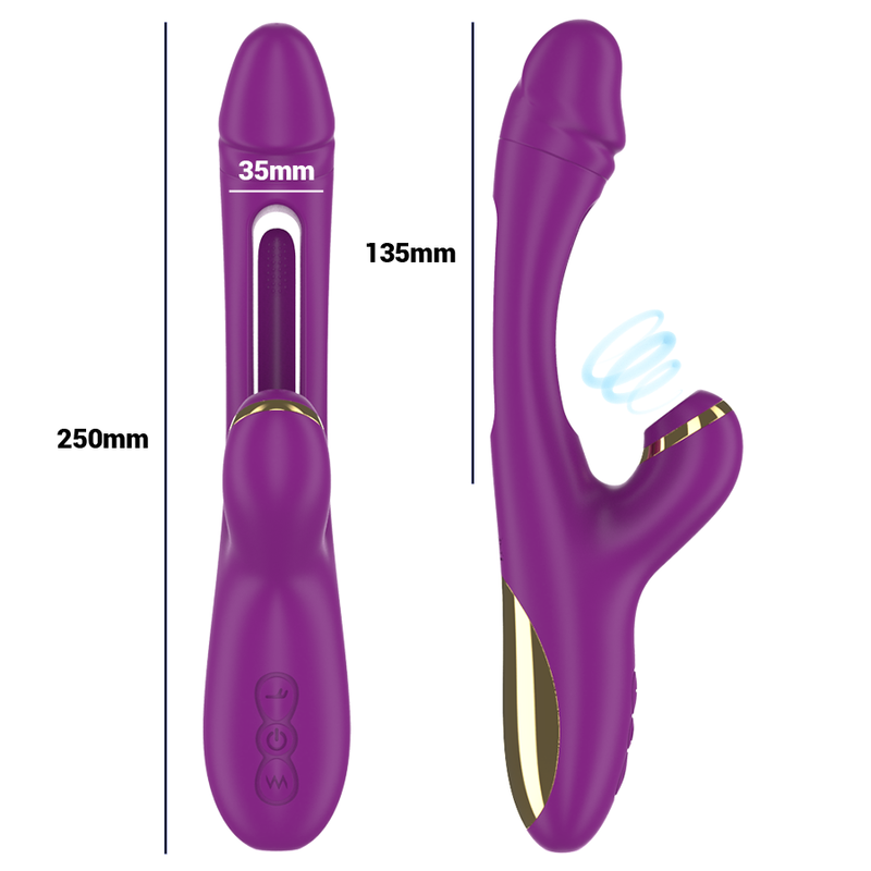 INTENSE - ATENEO VIBRADOR MULTIFUNCIÓN RECARGABLE 7 VIBRACIONES CON LENGUA OSCILANTE Y ONDAS ESTIMULADORAS MORADO - Imagen 4