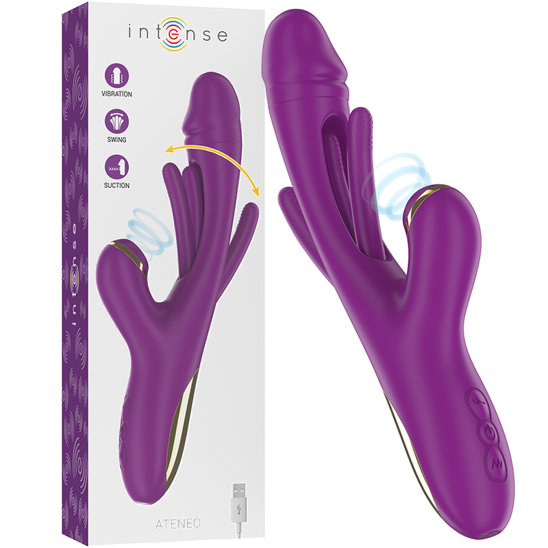 INTENSE - ATENEO VIBRADOR MULTIFUNCIÓN RECARGABLE 7 VIBRACIONES CON LENGUA OSCILANTE Y ONDAS ESTIMULADORAS MORADO