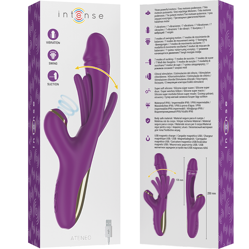 INTENSE - ATENEO VIBRADOR MULTIFUNCIÓN RECARGABLE 7 VIBRACIONES CON LENGUA OSCILANTE Y ONDAS ESTIMULADORAS MORADO - Imagen 7
