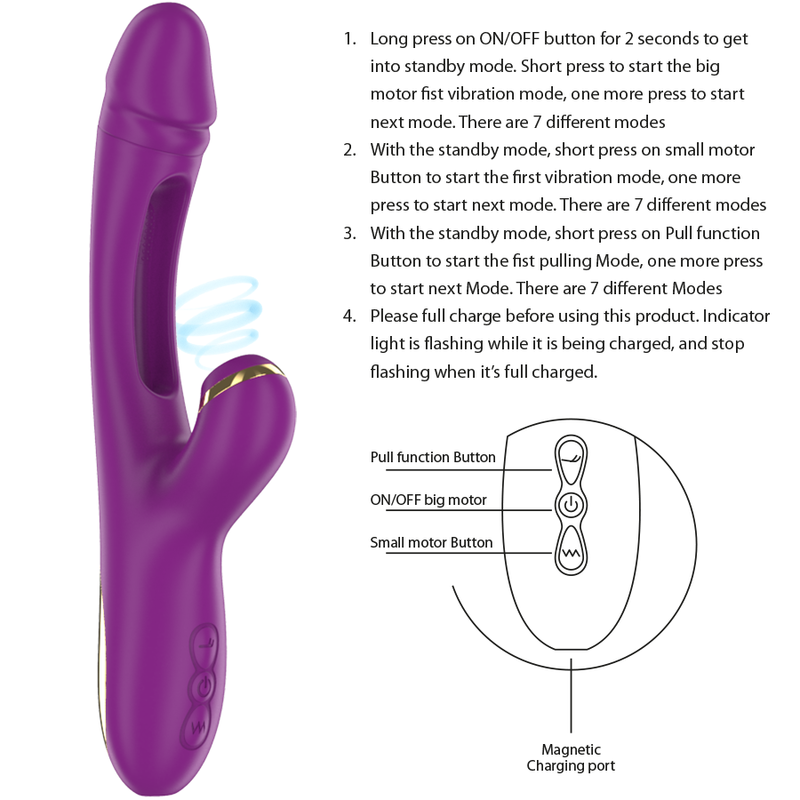 INTENSE - ATENEO VIBRADOR MULTIFUNCIÓN RECARGABLE 7 VIBRACIONES CON LENGUA OSCILANTE Y ONDAS ESTIMULADORAS MORADO - Imagen 5