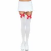 LEG AVENUE - MEDIAS NYLON BLANCO Y LAZO ROJO
