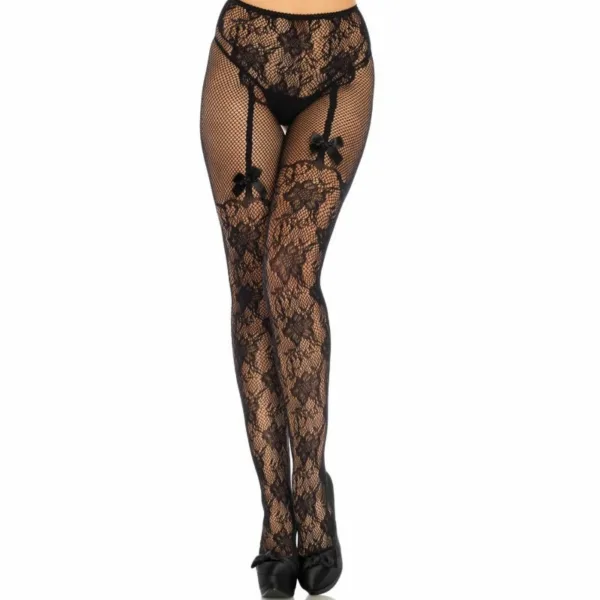 LEG AVENUE - MEDIAS ALTAS CON ABERTURA TRASERA DISEÑO FLORAL TALLA UNICA - Imagen 2
