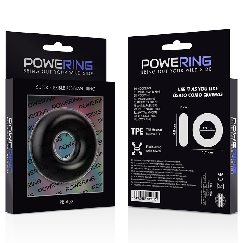 POWERING - SUPER FLEXIBLE Y RESISTENTE ANILLO PENE 4.5CM NEGRO - Imagen 12
