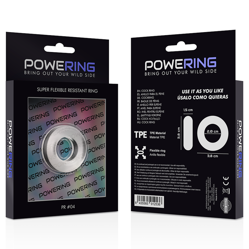 POWERING - SUPER FLEXIBLE Y RESISTENTE ANILLO PENE 3.8CM PR04 CLEAR - Imagen 12