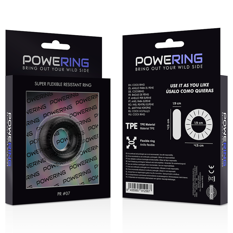 POWERING - SUPER FLEXIBLE Y RESISTENTE ANILLO PENE 4.5CM PR07 NEGRO - Imagen 11