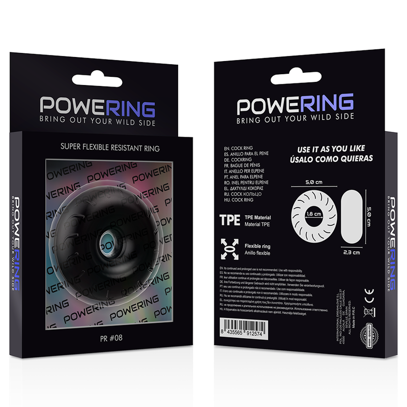 POWERING - SUPER FLEXIBLE Y RESISTENTE ANILLO PENE 5CM PR08 NEGRO - Imagen 10