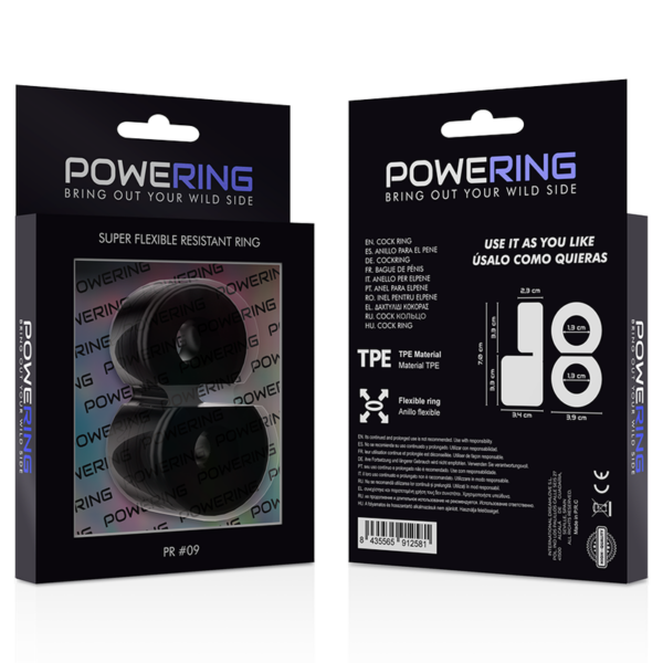 POWERING - SUPER FLEXIBLE Y RESISTENTE ANILLO PENE DOBLE PR09 NEGRO - Imagen 9