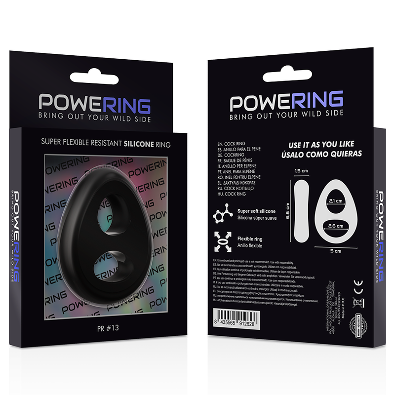 POWERING - SUPER FLEXIBLE Y RESISTENTE ANILLO PENE Y TESTÍCULOS PR13 NEGRO - Imagen 9