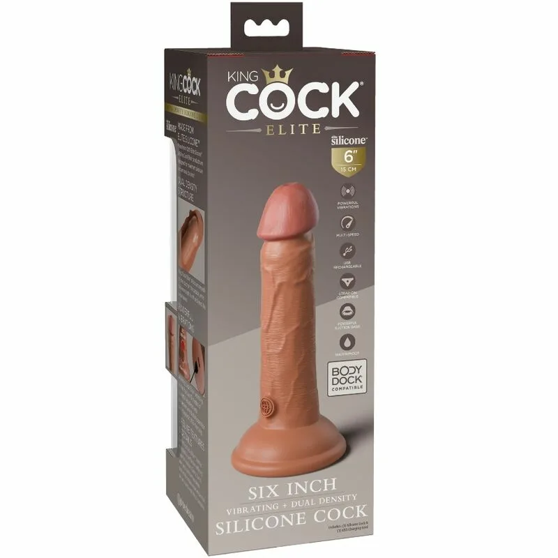 KING COCK - ÉLITE DILDO REALÍSTICO VIBRADOR & SILICONA 15.2 CM CARAMELO - Imagen 5