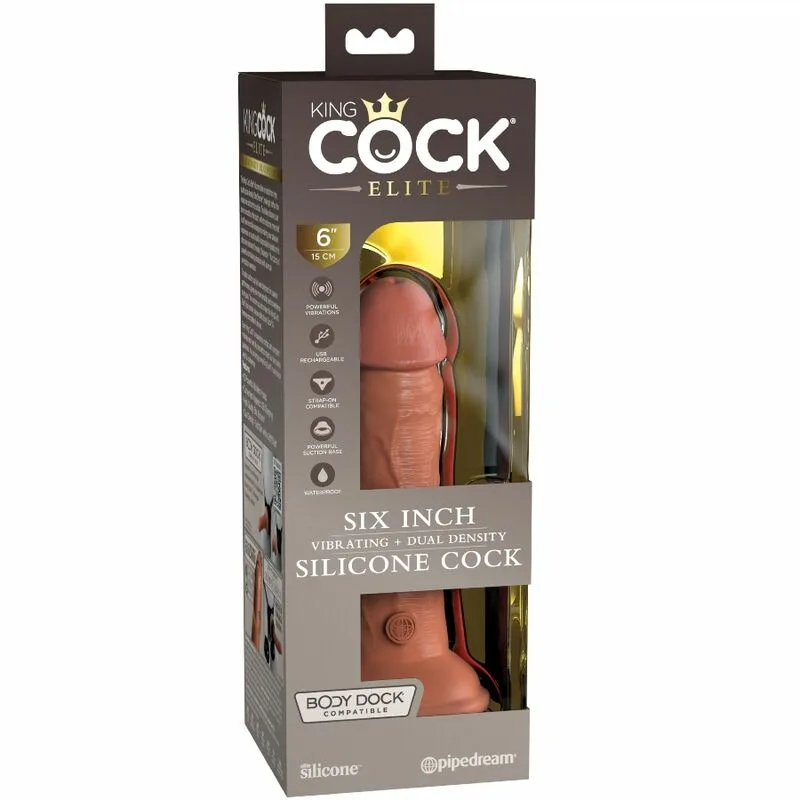 KING COCK - ÉLITE DILDO REALÍSTICO VIBRADOR & SILICONA 15.2 CM CARAMELO - Imagen 6