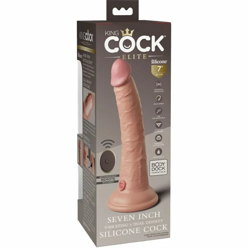 KING COCK - ÉLITE DILDO REALÍSTICO VIBRADOR & SILICONA CONTROL REMOTO 17.8 CM - Imagen 5