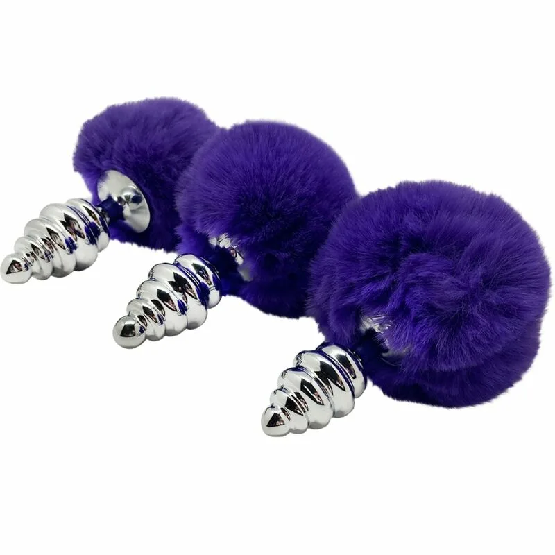 ALIVE - ANAL PLEASURE PLUG ESPIRAL METAL POMPON VIOLETA OSCURO TALLA L - Imagen 4