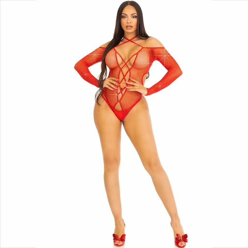 LEG AVENUE - BODY CROTCHLESS CON BRILLO ROJO - Imagen 5