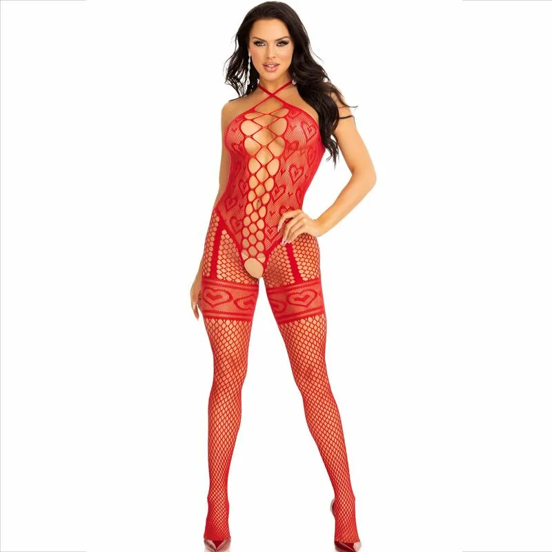 LEG AVENUE - BODYSTOCKING CUELLO HALTER RED CORAZONES ROJO - Imagen 4