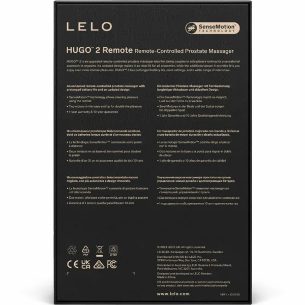 LELO - HUGO 2 MASAJEADOR DE PROSTATA CONTROL REMOTO NEGRO - Imagen 4